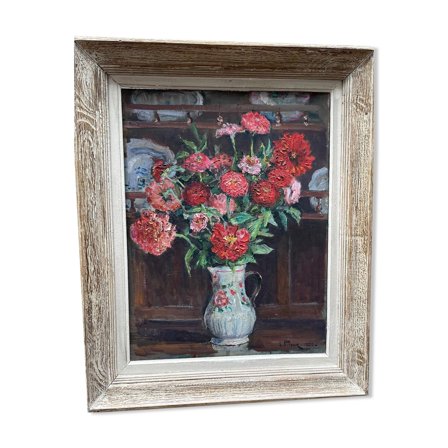 Bouquet of flowers Oil on panel of L. Prior