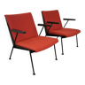 Paire de fauteuils Oase Wim Rietveld tissu rouge et acier noir Pays-Bas années 50/60