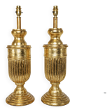 Pair Of Gold Gilt Carved Urn Shaped Wooden Table Lamps