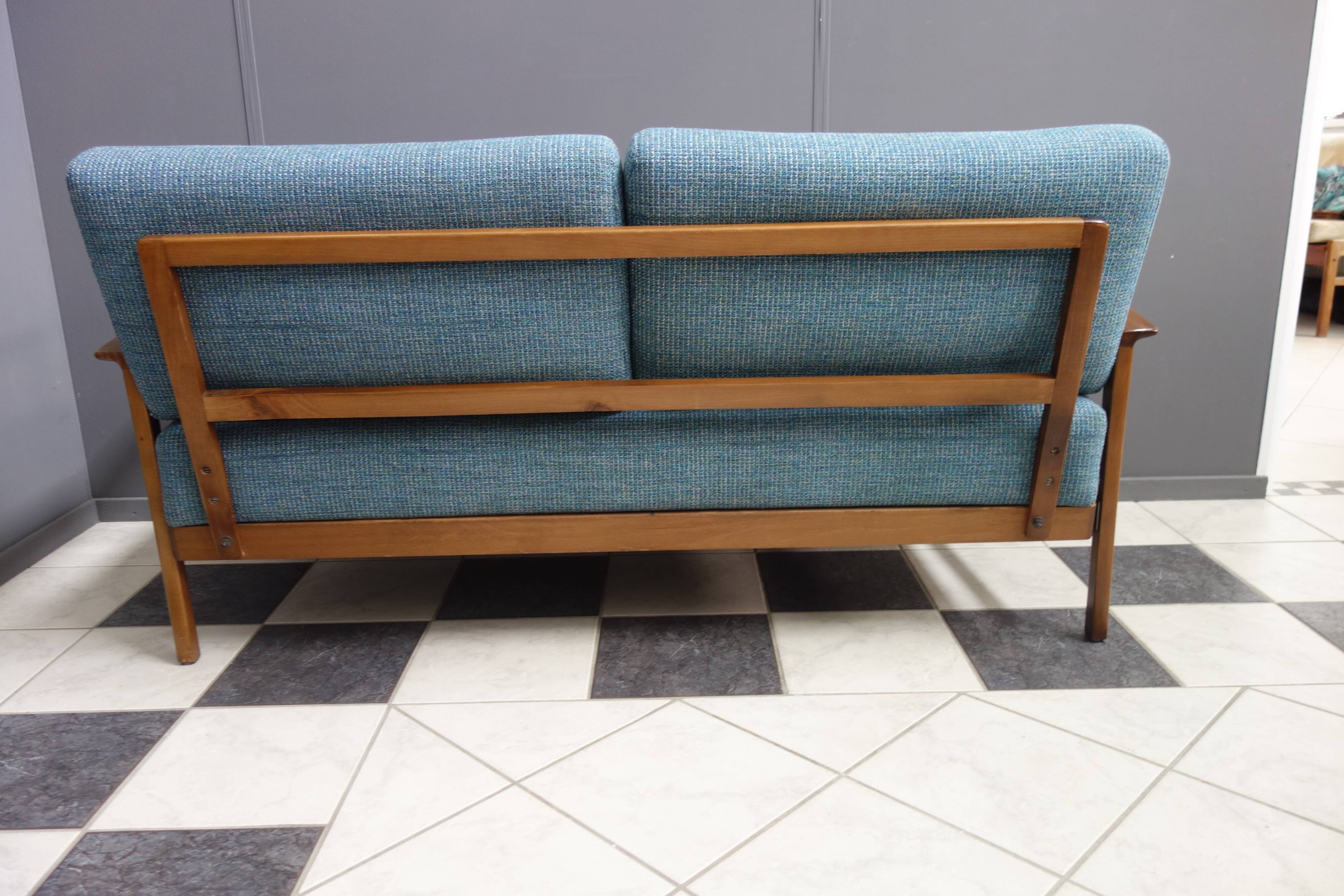 Blue fabric daybed wood frame 1960s