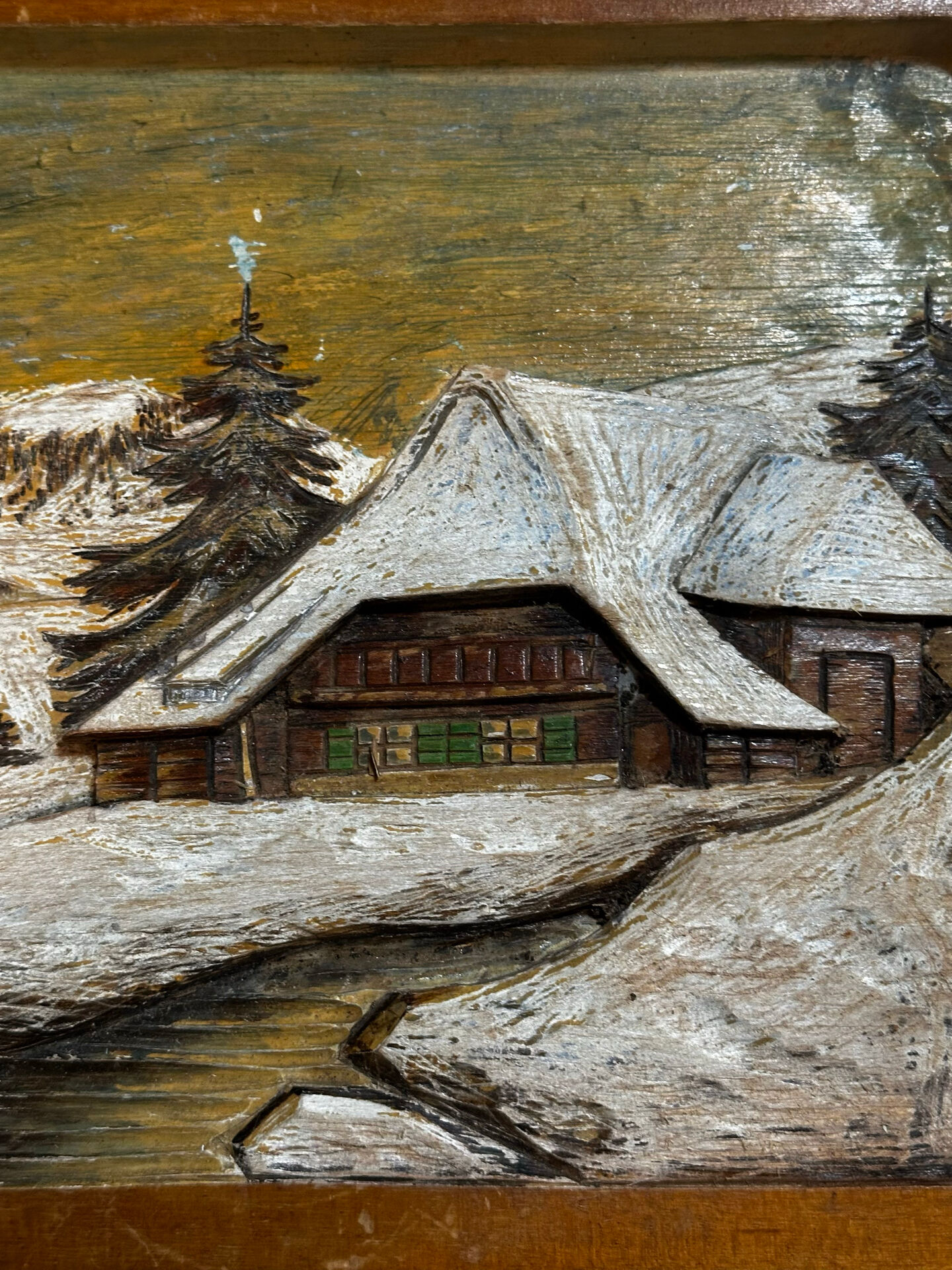Alpine Table in carved and painted wood 23/32 cm