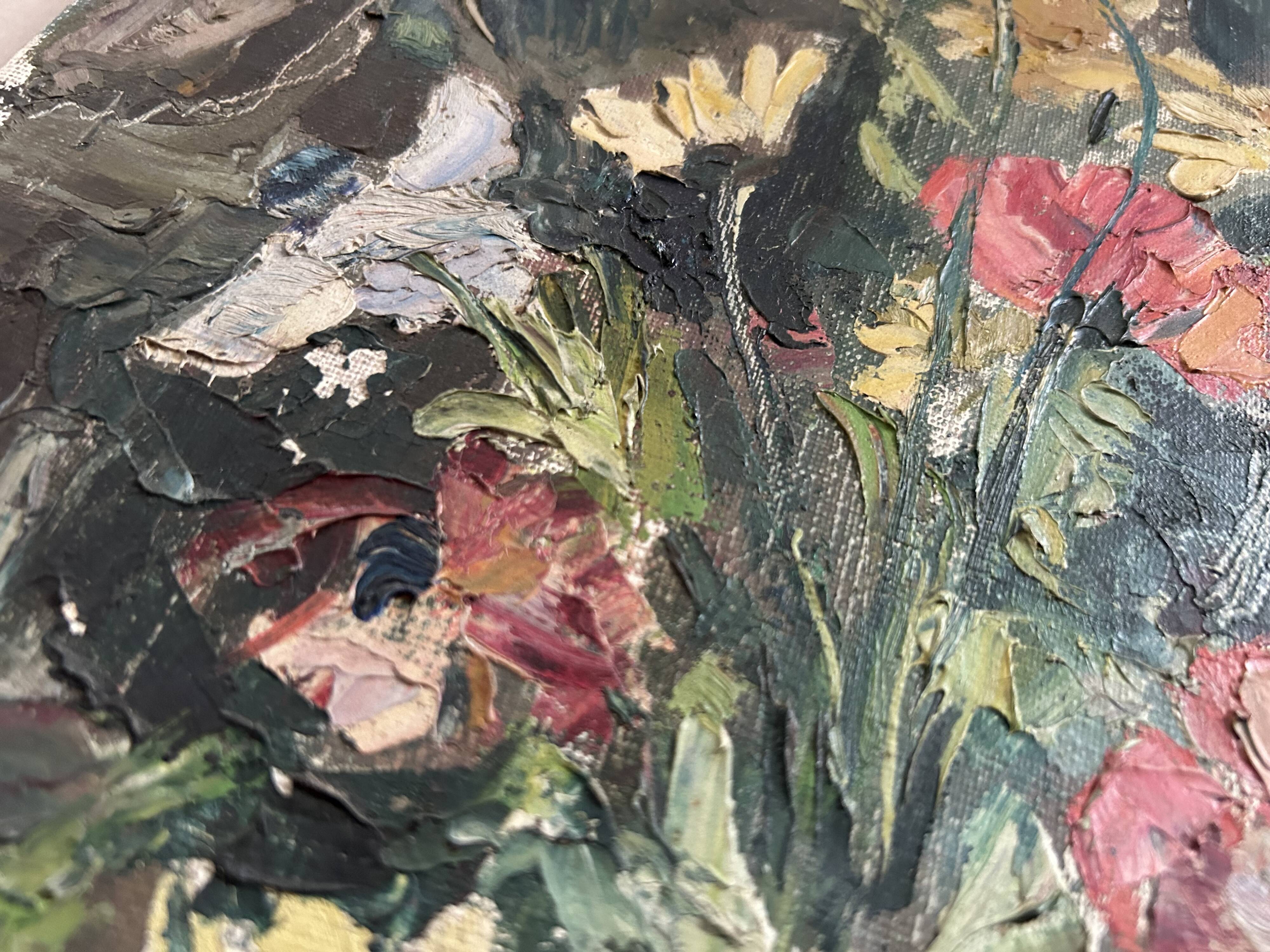 Bouquet, old fabric signed Rouban