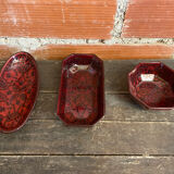 Set of 3 Vintage Red Oriental Ceramic Pocket Vases with Black Decor