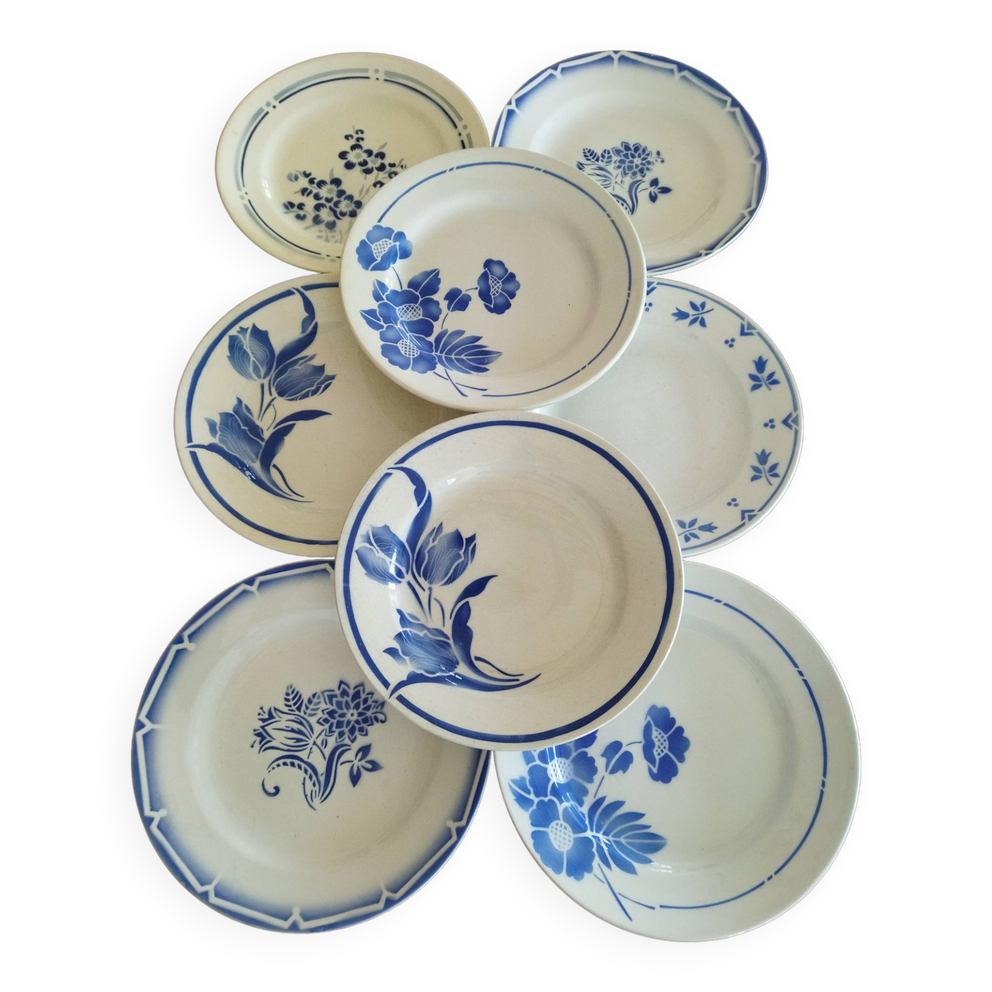 8 French earthenware dinner plates (Gien Sarreguemines Digoin Moulin des Loups Orchies)