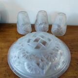 Set for Art Deco chandelier (1 cup, 3 globes)