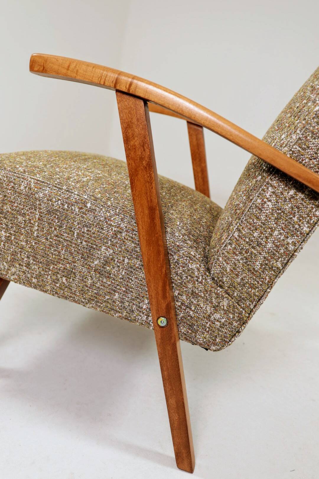 Vintage Lounge Chair Green Pattern Upholstery Refurbished, 1970s.