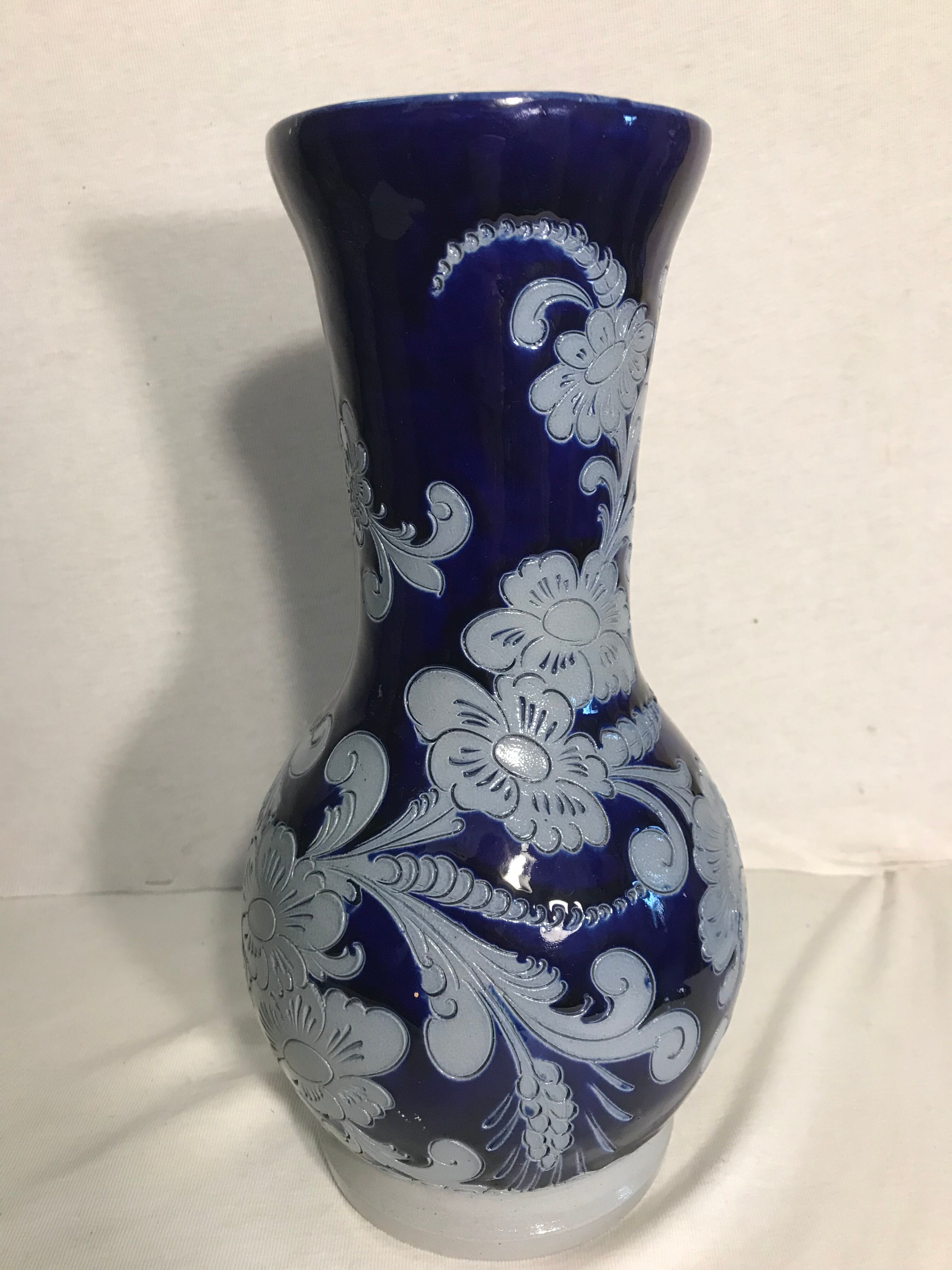Former Alsace Betschdorf  Decoration Vintage blue stoneware Vase