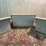 Living room sofa and pair of Napoleon III velvet armchairs