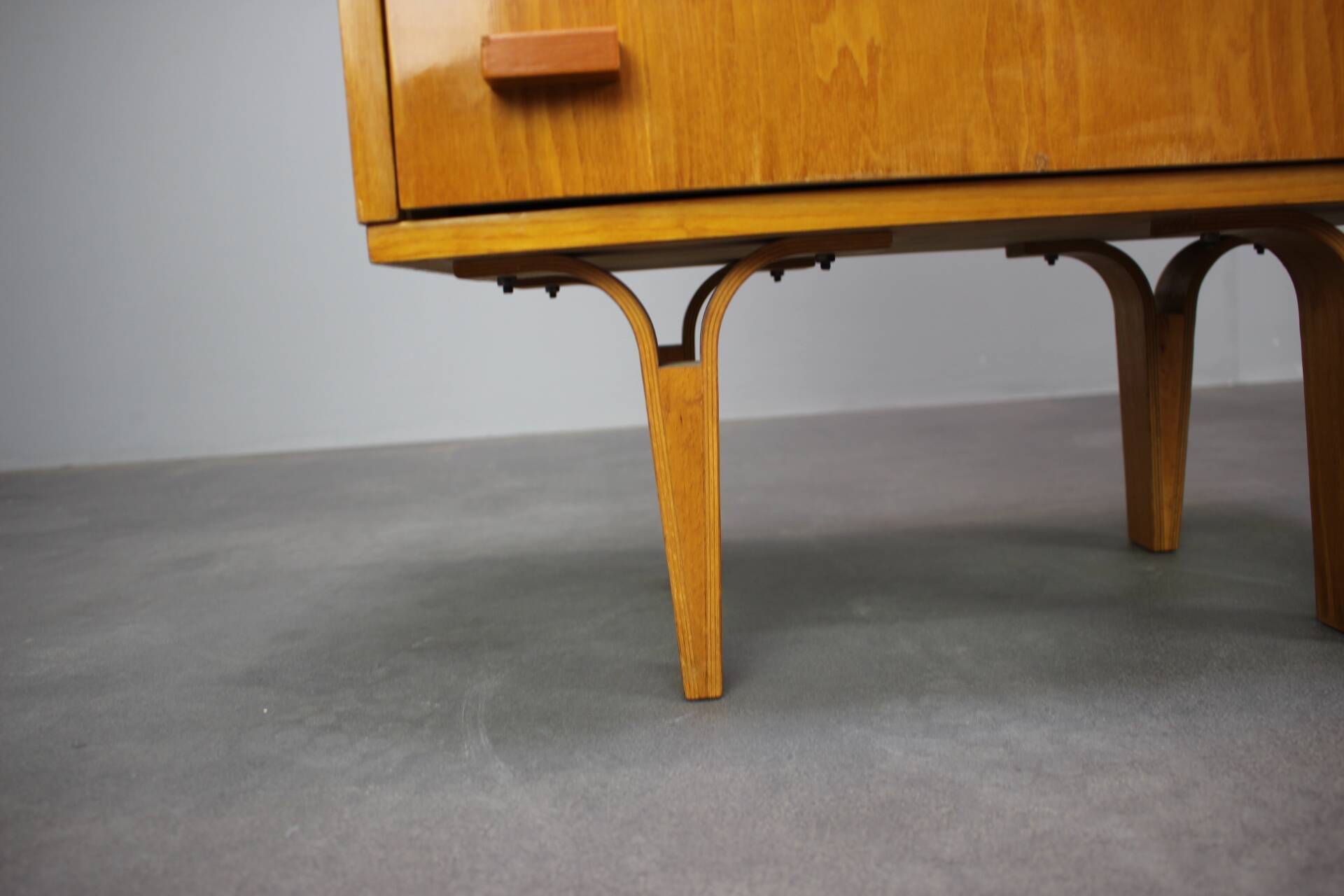 1960s František Mezulaník Mid-Century Maple Nightstands with Black and White Glass