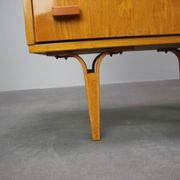 1960s František Mezulaník Mid-Century Maple Nightstands with Black and White Glass