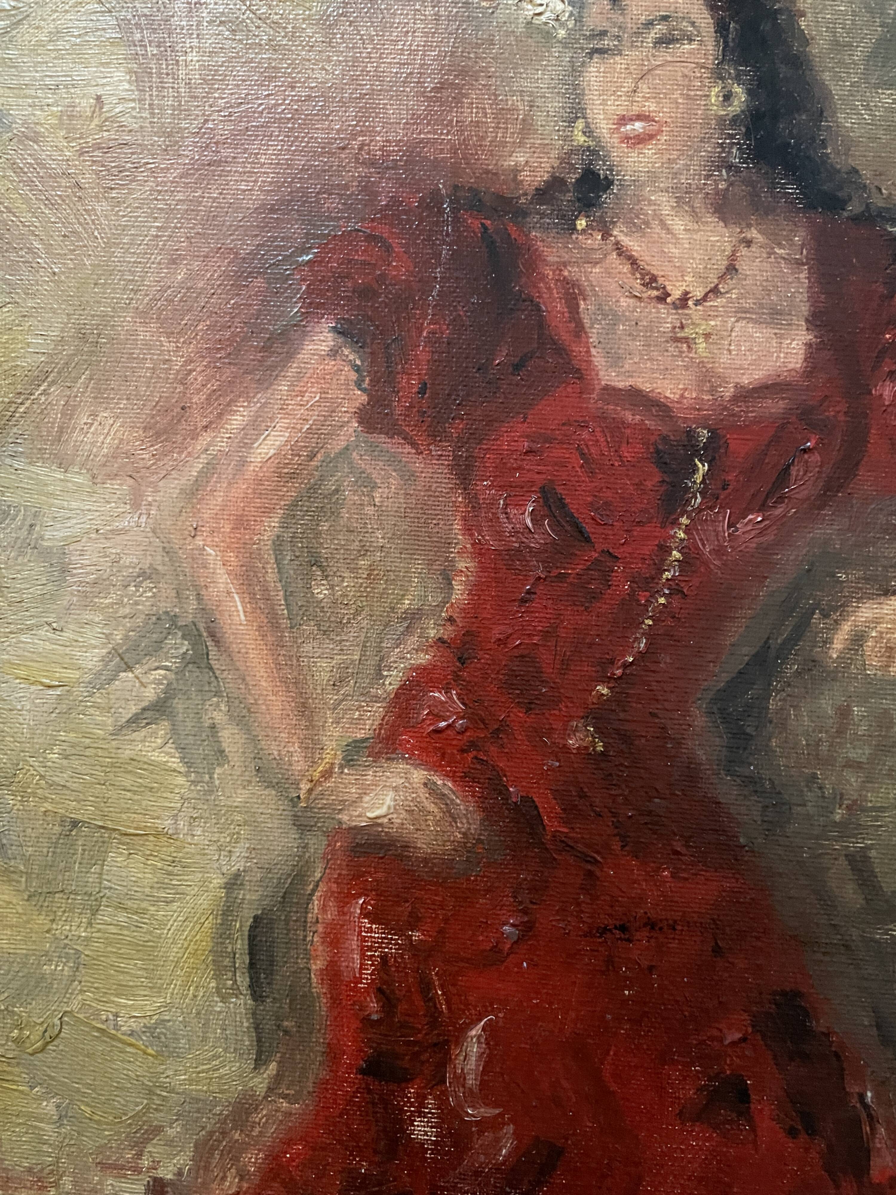 Signed oil painting on cardboard canvas "Flamenco dancer"