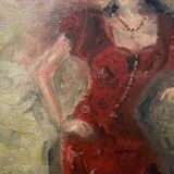 Tableau signé huile sur toile cartonnée « danseuse de Flamenco »