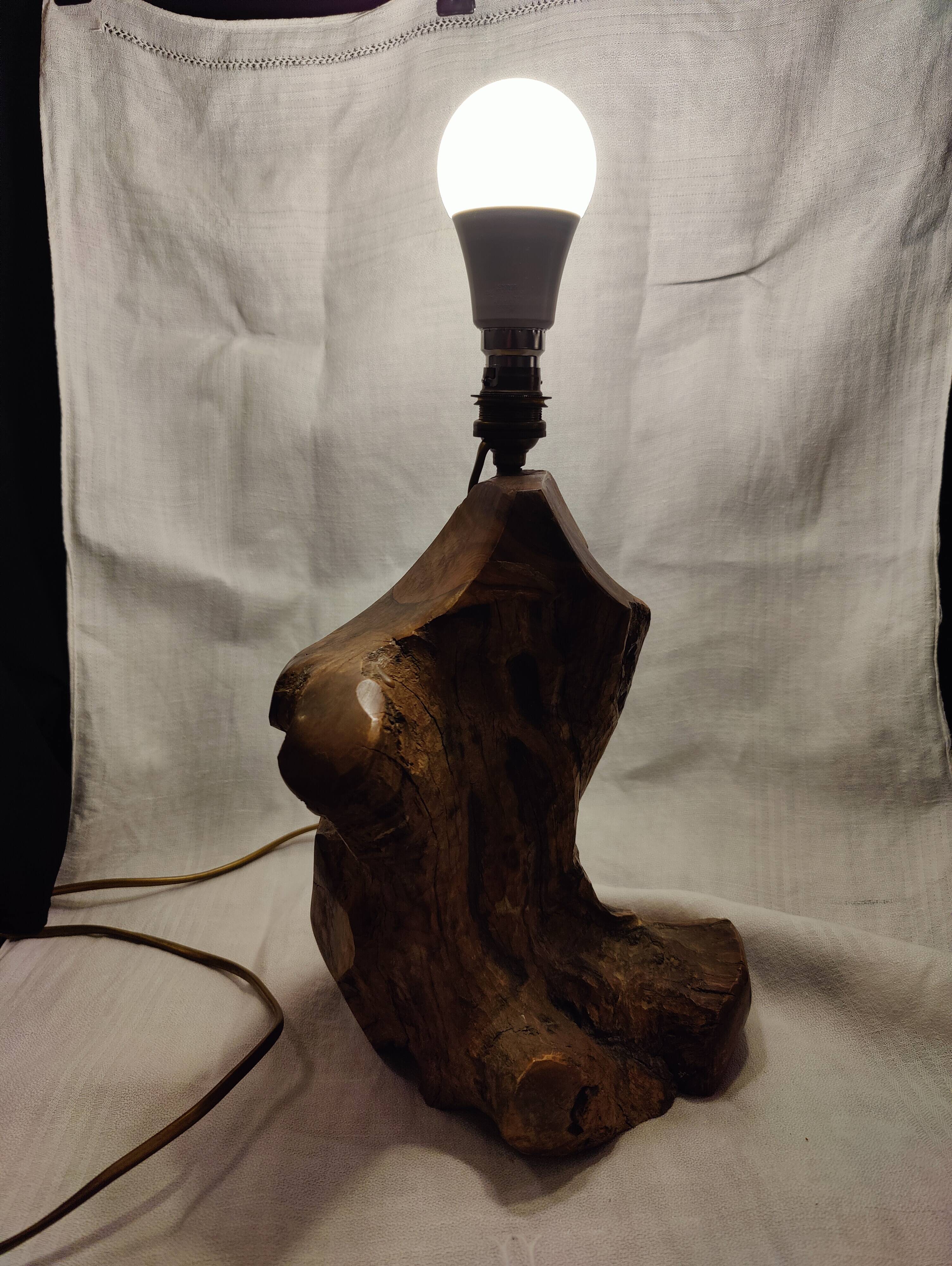 Brutalist olive wood lamp base