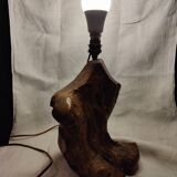 Pied de lampe en bois d'olivier brutaliste