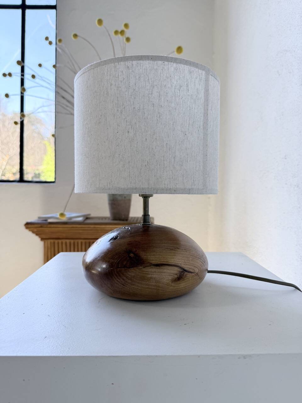 Brutalist olive wood table lamp 1970