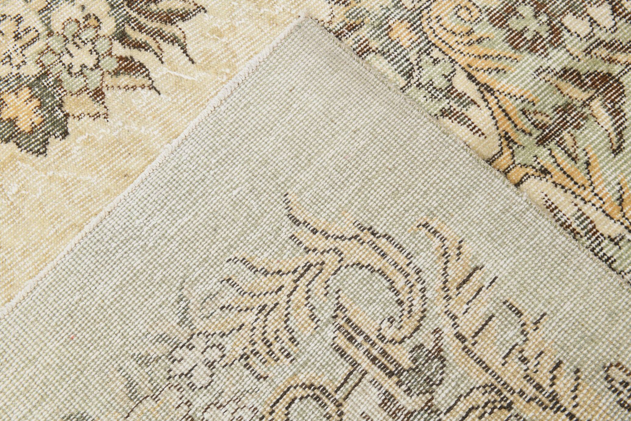 Light Green & Beige Handmade Wool Vintage Rug, 173x262 Cm