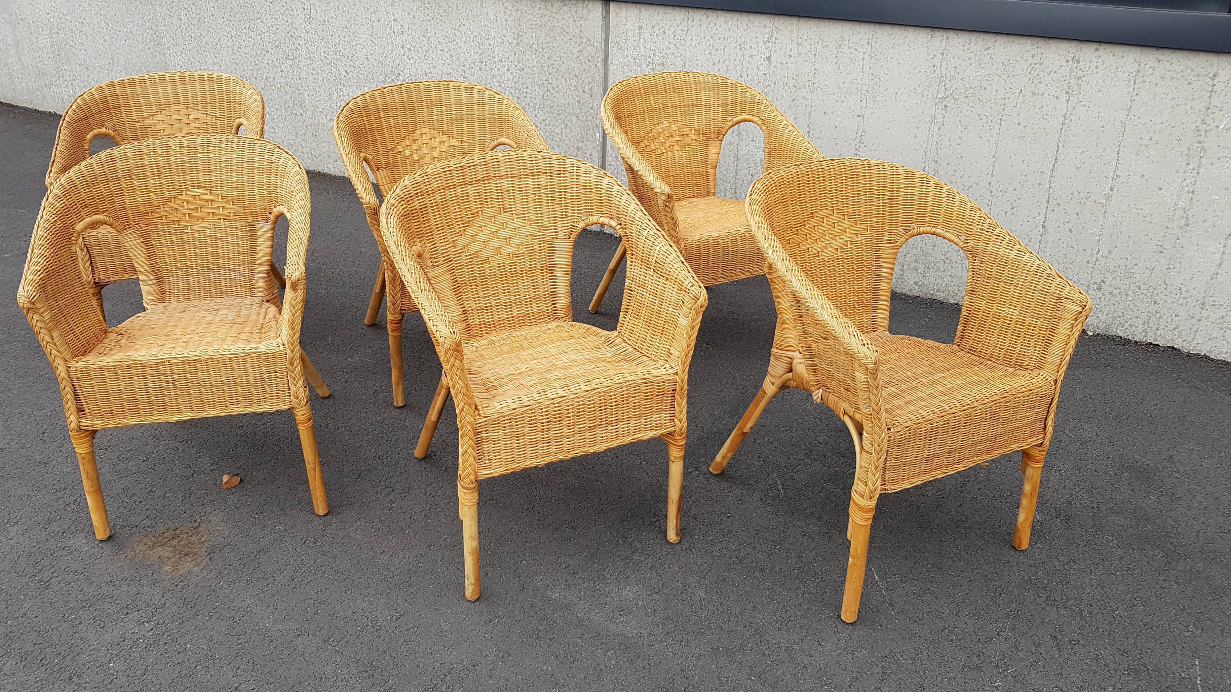 SEATING SET, GARDEN SET SIX RATTAN/WICKER CHAIRS
