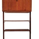 Small walnut and brass wall unit with desk function by William Watting
