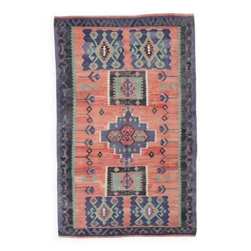 6x9 Red & Green Vintage Kilim Rug, 174x279Cm