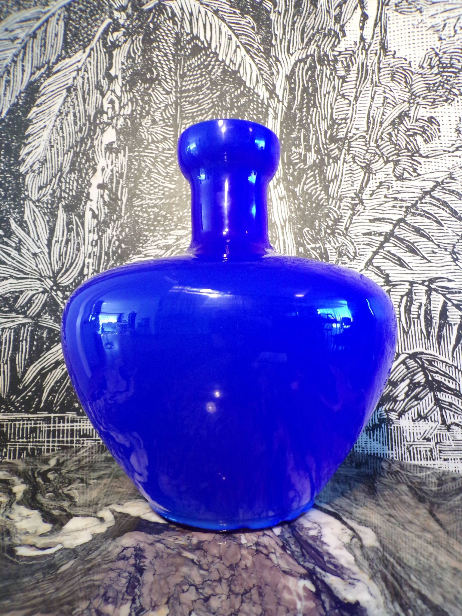 Vase Murano opaline bleue Ø34cm