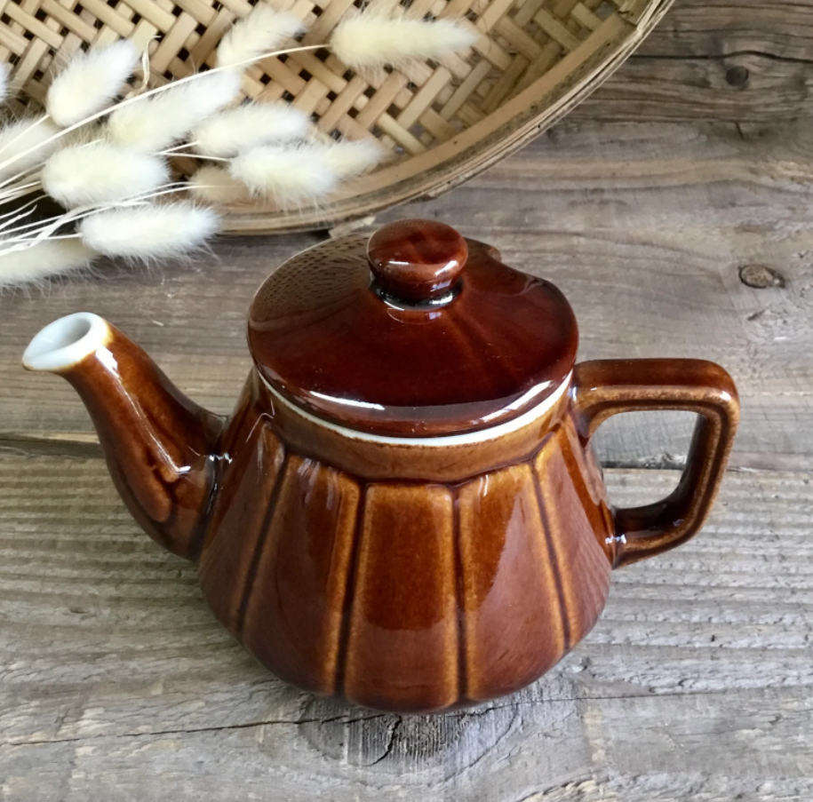 Vintage brown ceramic teapot