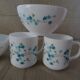 Set of 4 bowls and 2 mugs veronica arcopal small vintage blue flowers
