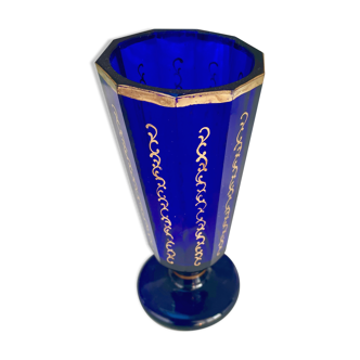 Vase Art Nouveau en cristal bleu cobalt et or