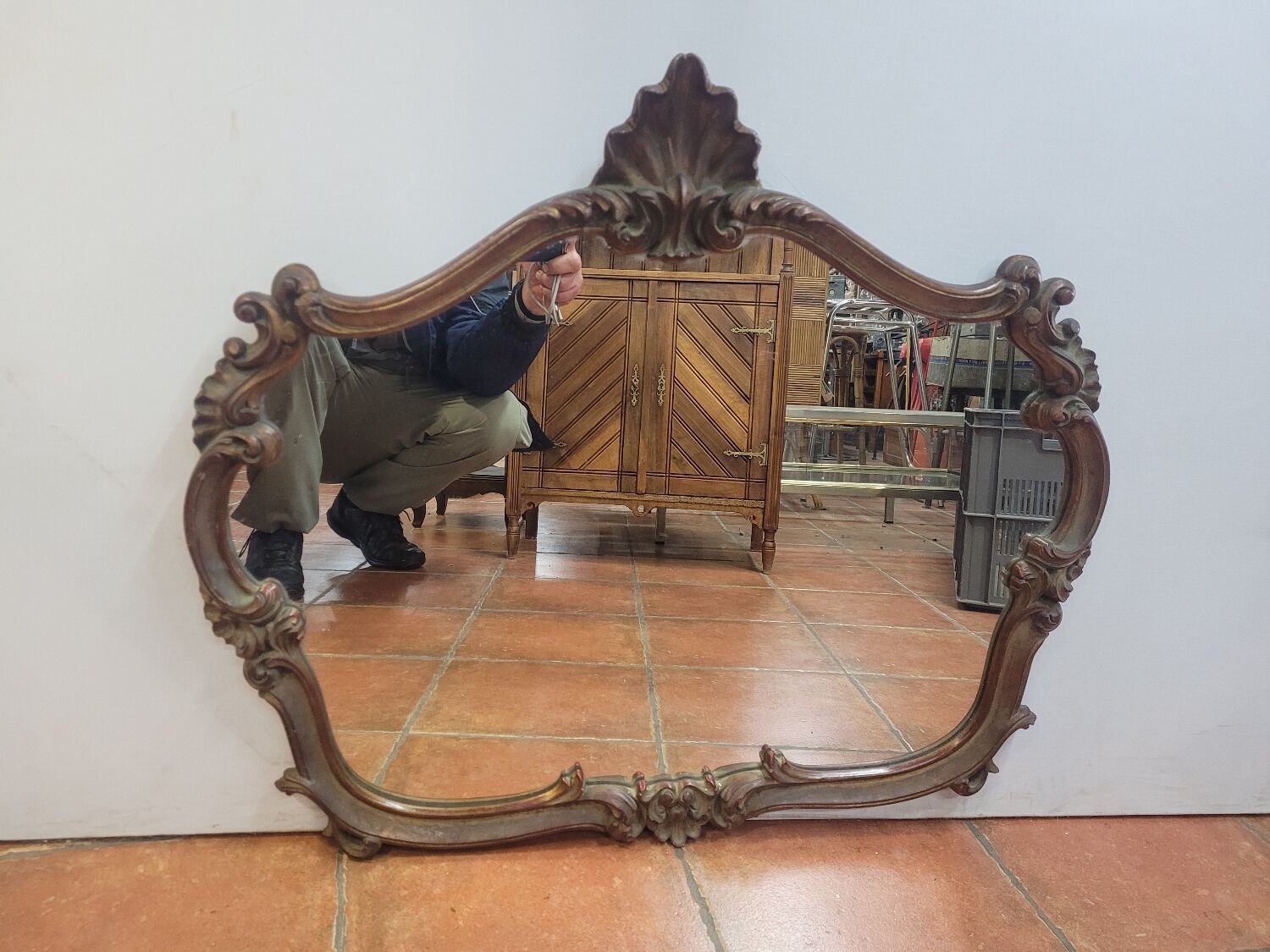 Miroir style Louis XV en chêne patiné doré 79×70cm