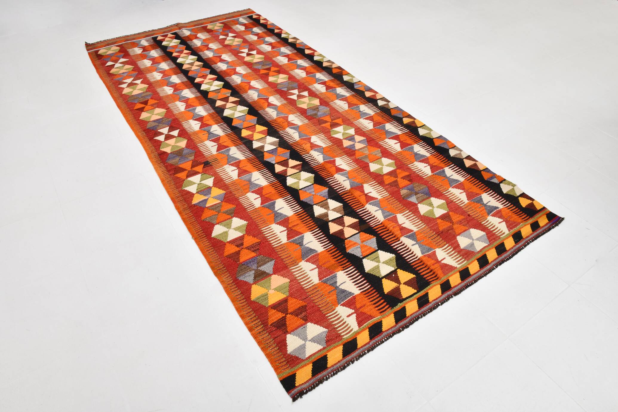 5x10 Pumpkin Orange & Red Kilim Rug, Vintage Turkish Kilim Rug, 143x313