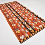 5x10 Pumpkin Orange & Red Kilim Rug, Vintage Turkish Kilim Rug, 143x313