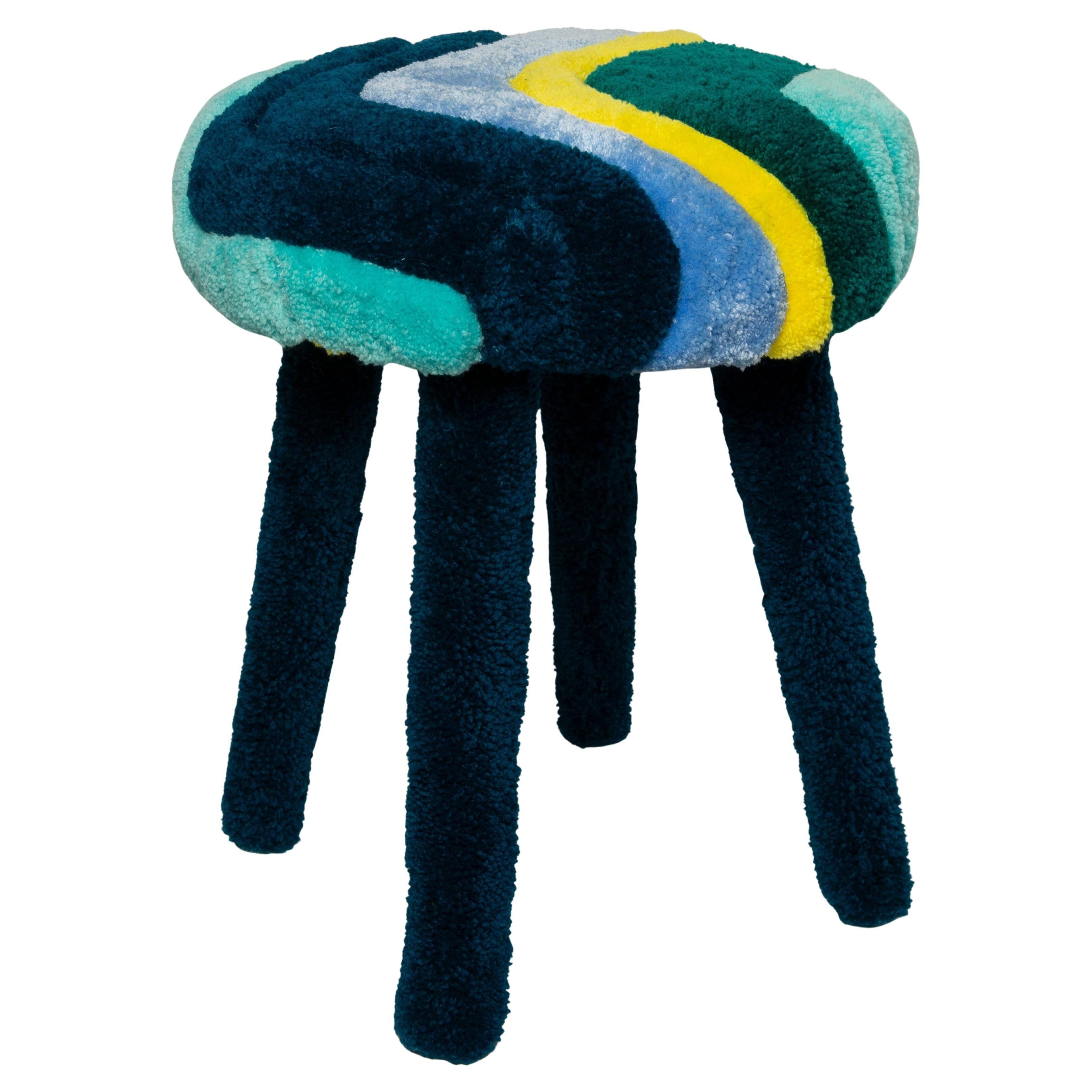 Mid-century wool stool with manual tufting, Europe, 1960s