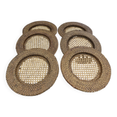 Set of 6 rattan and cane trays, 1970
