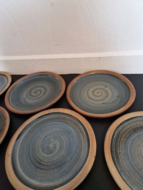 Set of 6 70s Pierre Digan stoneware flat plates