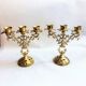 Pair of candlesticks 3 branches golden brass