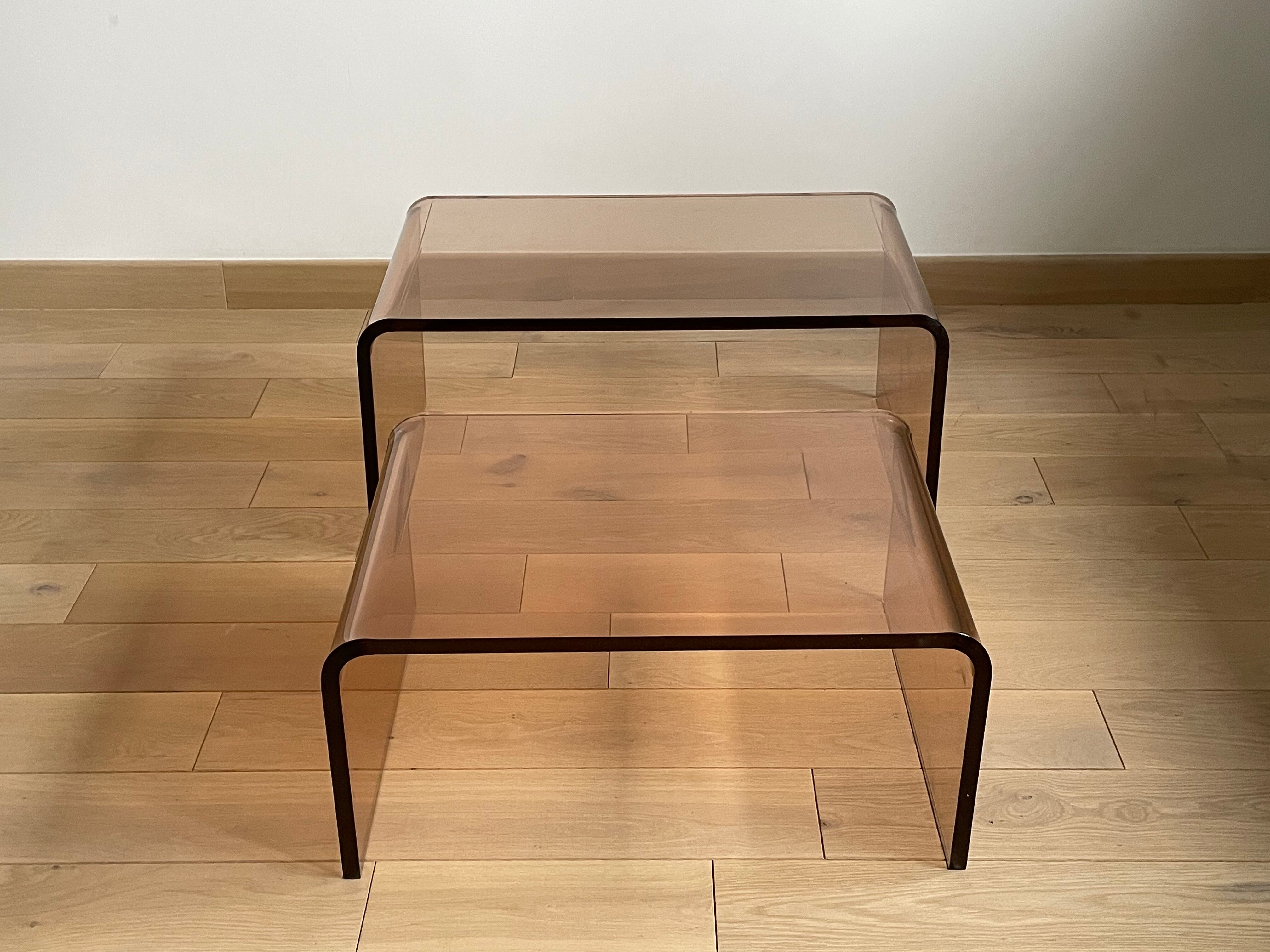 2 altuglas smoked nesting coffee table, 1970s