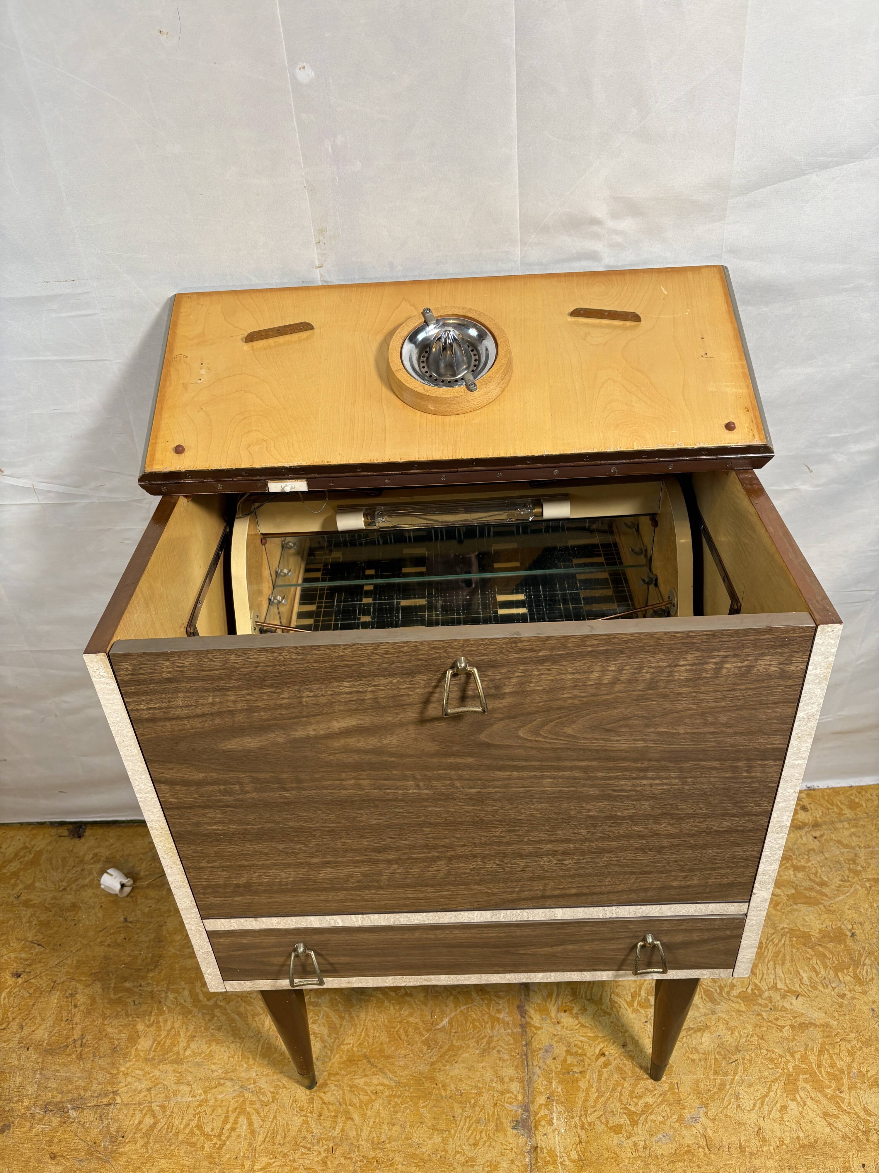 Mid Century Retro Teak & Lamination Cocktail Bar Cabinet (Circa 1950–1960)