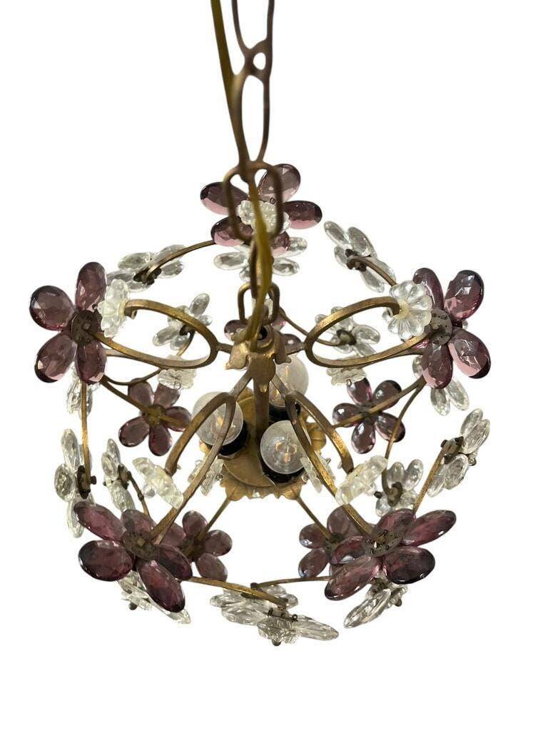 Suspension vintage fleur en laiton et verre