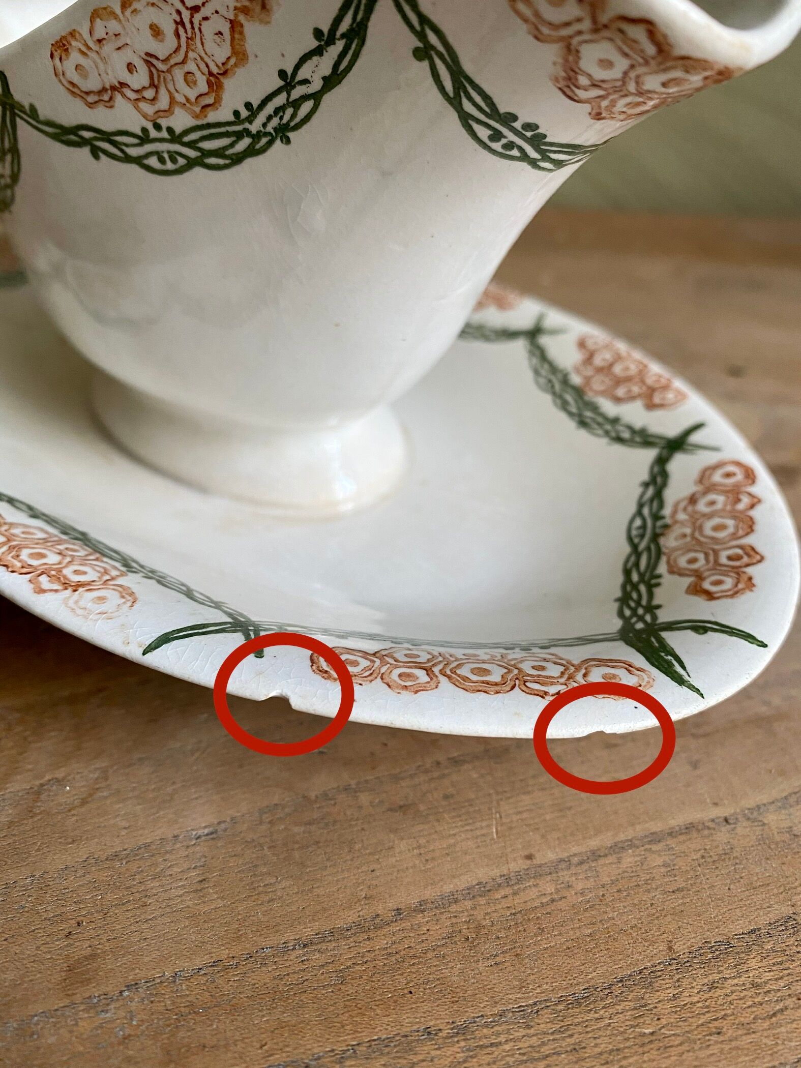 Old earthenware sauce boat Creil and Montereau HBCM