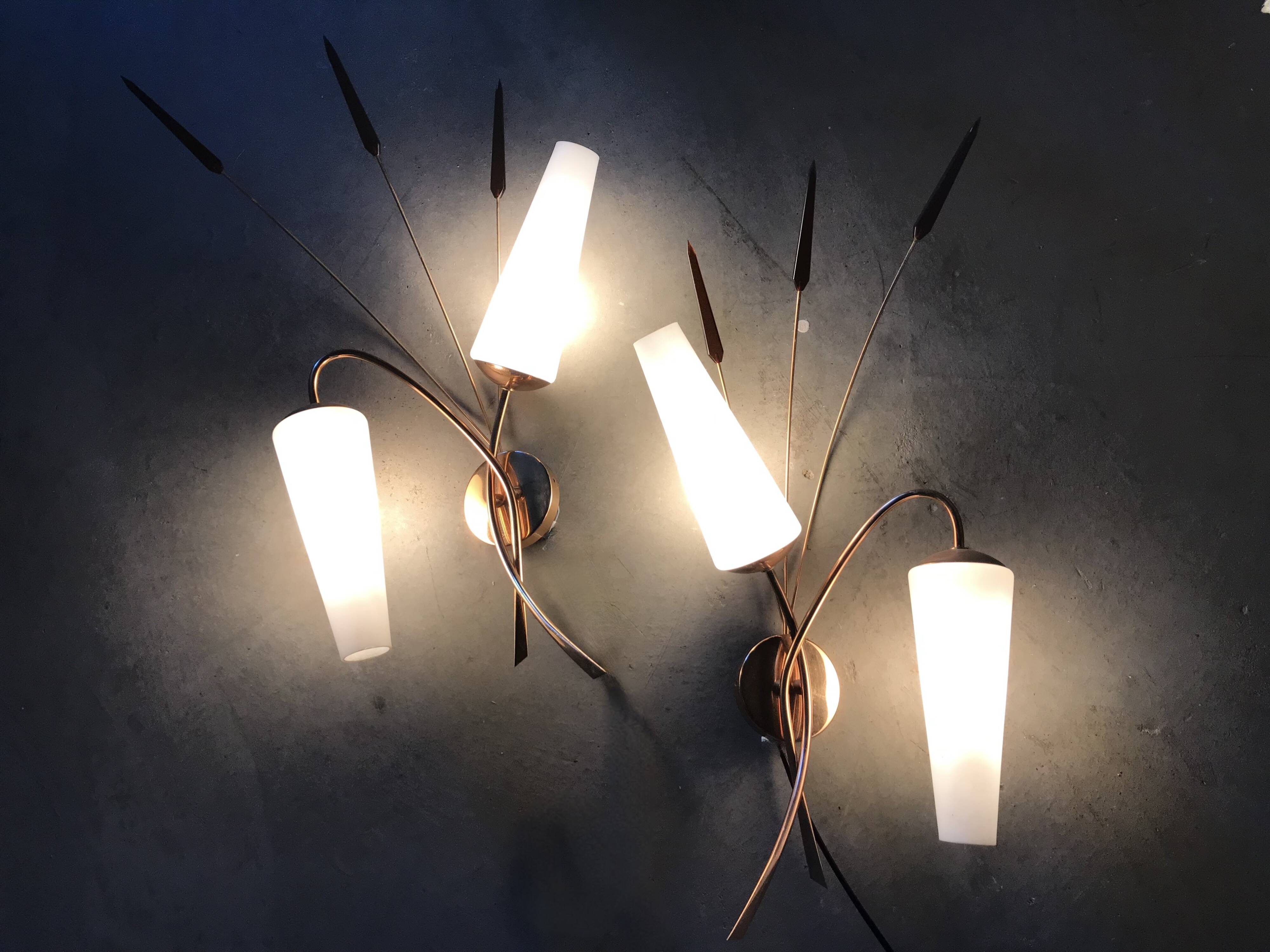 Pair of brass wall lights, circa 1950.