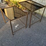 2 tables gigognes laiton et verre noir vintage