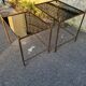 2 brass trundle tables and vintage black glass