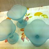 set of 3 ice cream / dessert cups, on foot, frosted blue-green glass