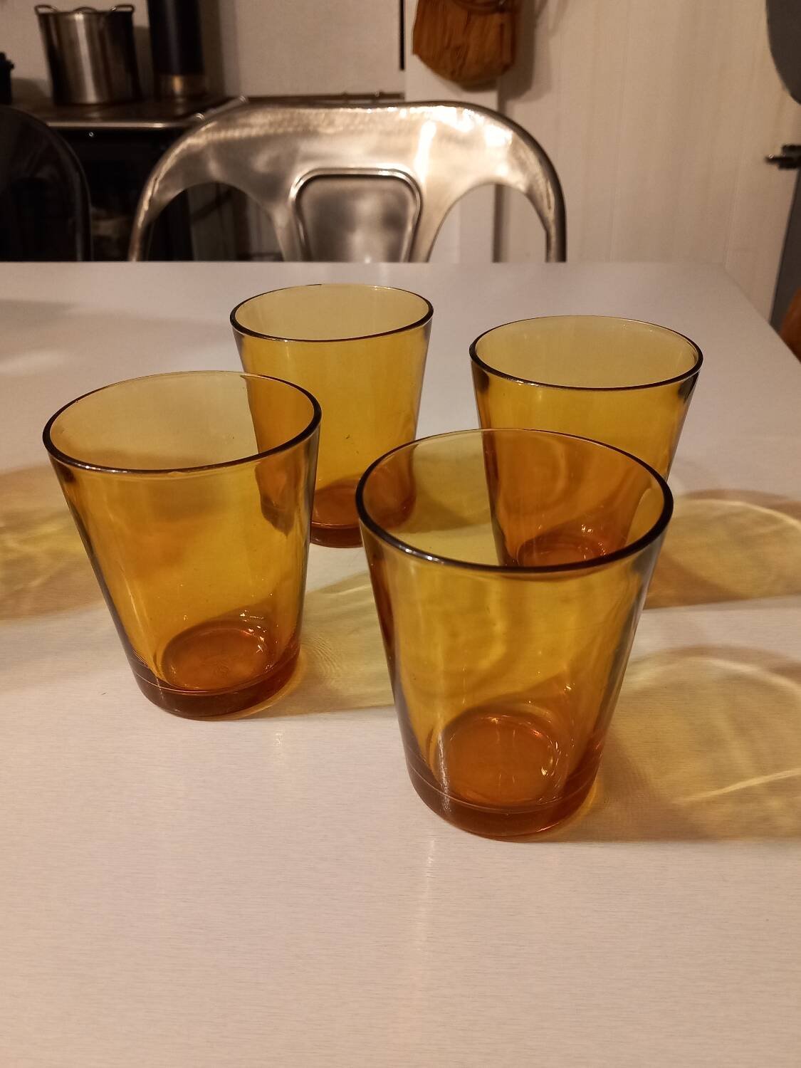 Italian pitcher service and 6 amber glasses