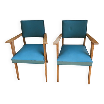 Pair of Vintage Bridge Armchairs 1950s Green