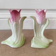 Paire vases soliflore art deco barbotine tulipe