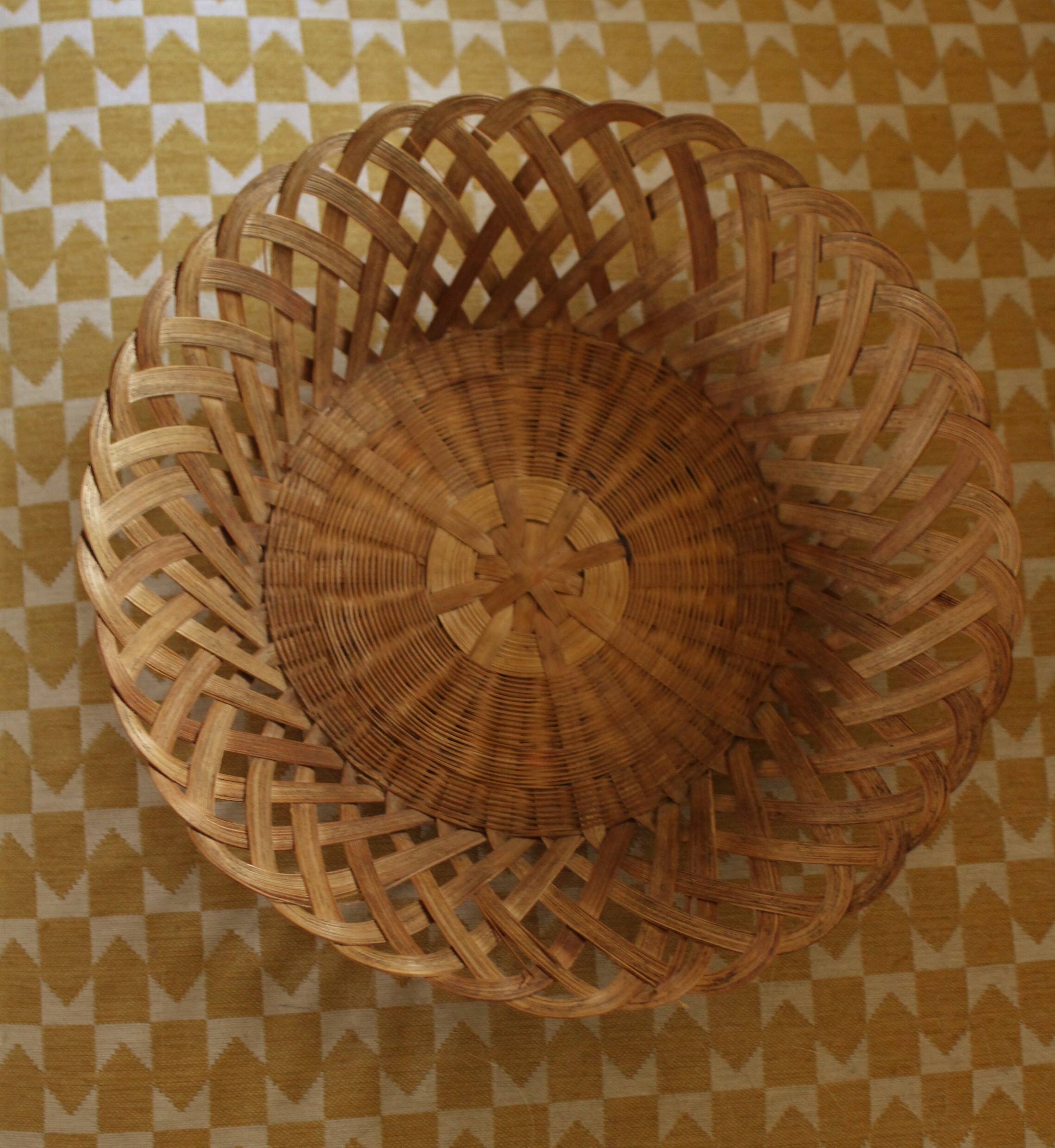Round openwork basket vintage wicker