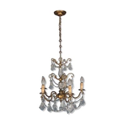 Lustre en bronze doré à pampilles époque 1900