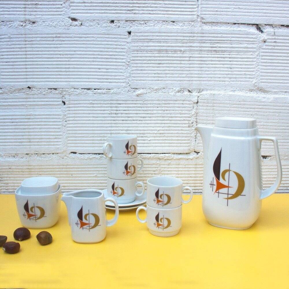 Vintage Bavarian Coffee Set from Schirnding Bavaria, 1950s, Set of 27