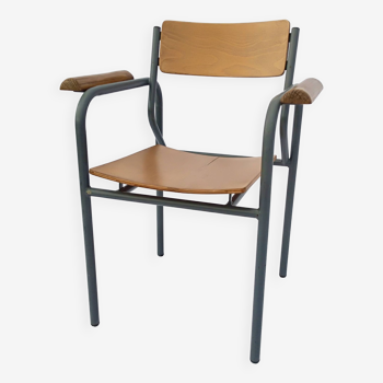 fauteuil structure tubulaire assise et accoudoires bois