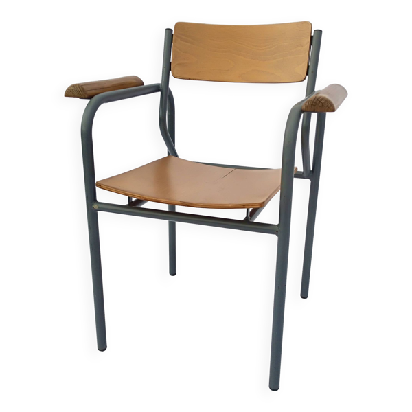 fauteuil structure tubulaire assise et accoudoires bois
